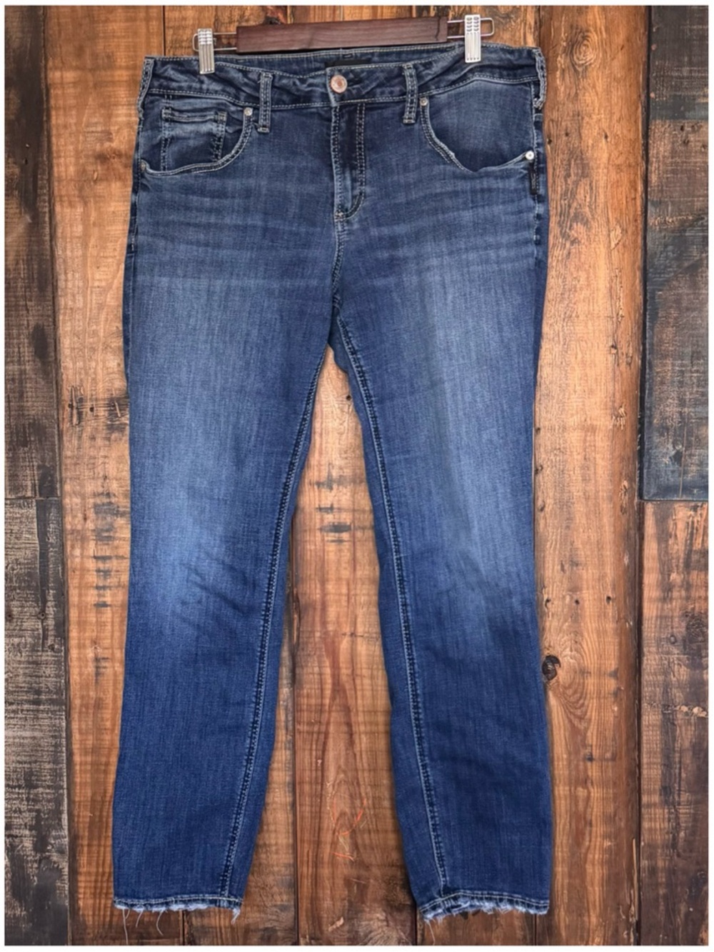 Silver Jeans Women's 33x29 Blue Boyfriend Denim High Rise Stretch